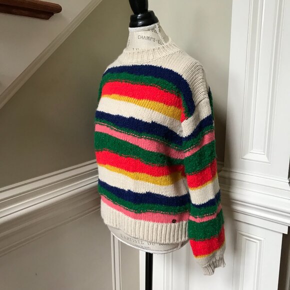 Anthropologie Ottod'Ame Stripe Sweater Womens 6 Medium 42 Blue Orange Crew Neck - Picture 8 of 13